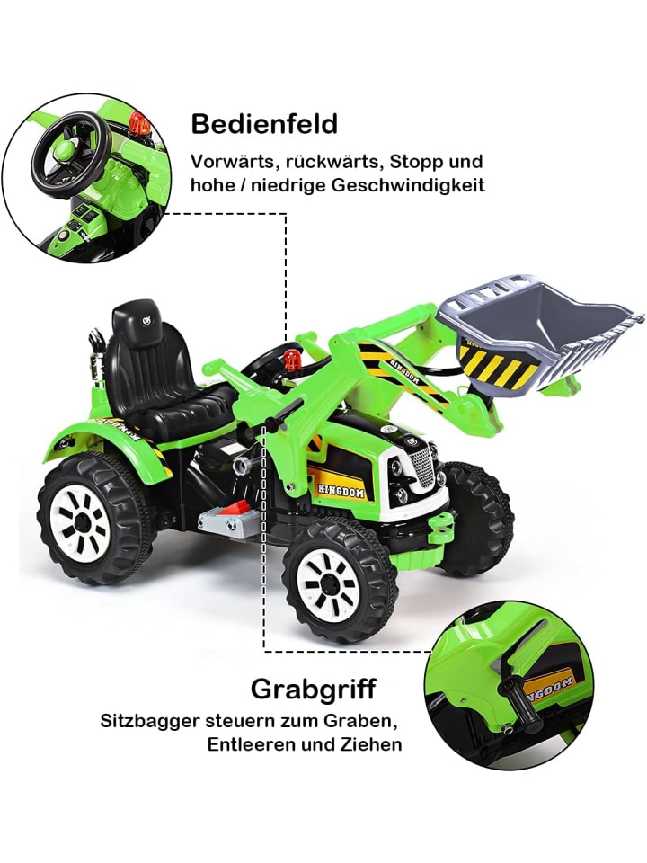 COSTWAY 12V Elektro Sitzbagger in Grün günstig kaufen 150 x 60 cm