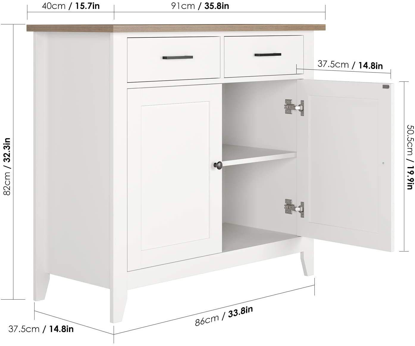 HOMECHO Buffet Sideboard Weiß Küchenschrank mit 2 Schubladen 2 Türen