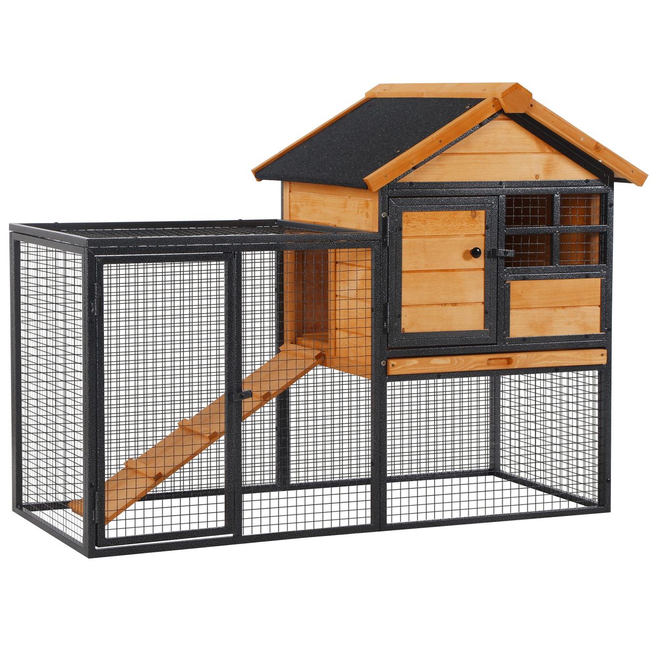 PawHut Kaninchenstall erhöhtes Haus mit Abschließbare Tür Outdoor Holz-Metall