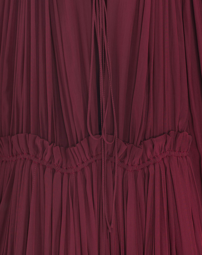 ROBE LONGUE À VOLANTS EN CHARMEUSE