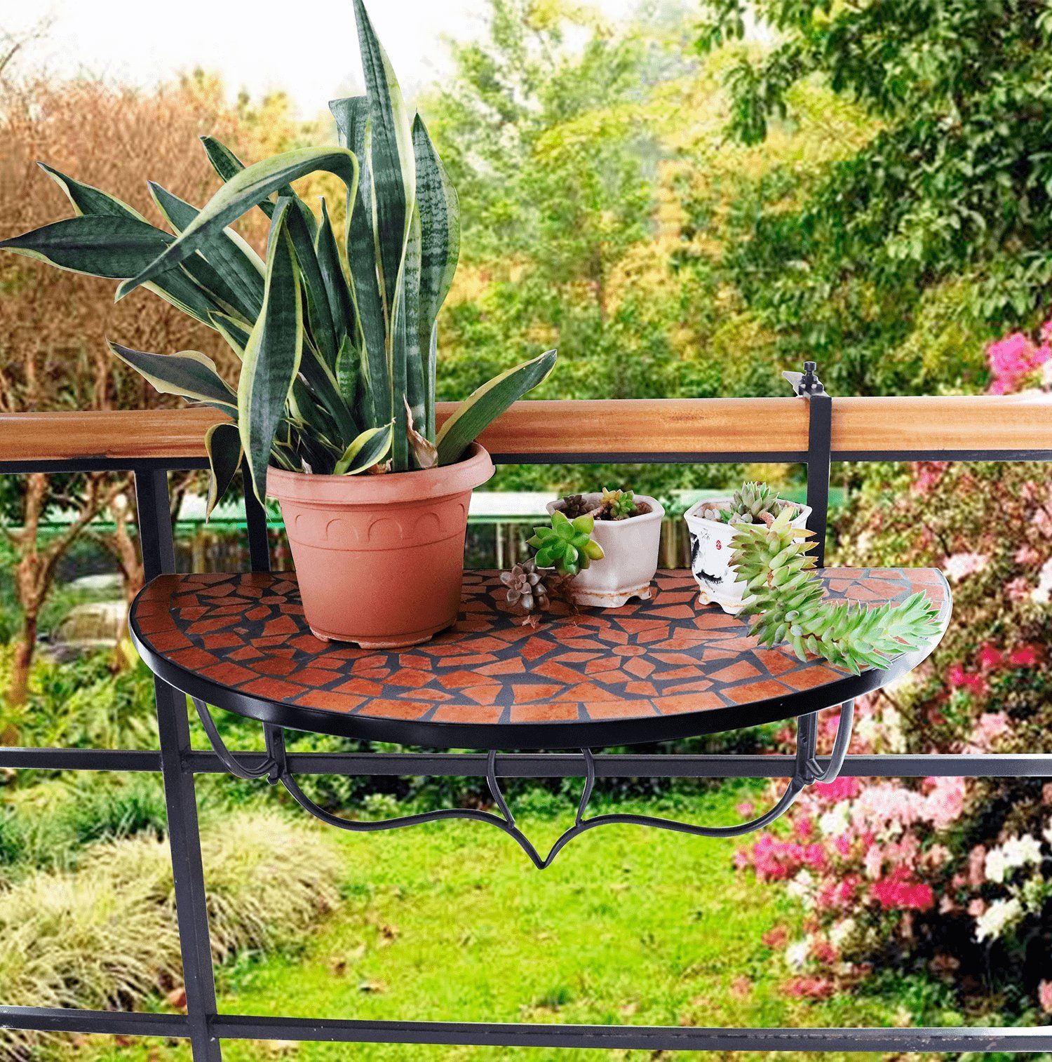 Green Yard Balkonhängetisch Halbrunder Balkonhängetisch 76 x 38 cm (1 Stück), Mosaik-Look