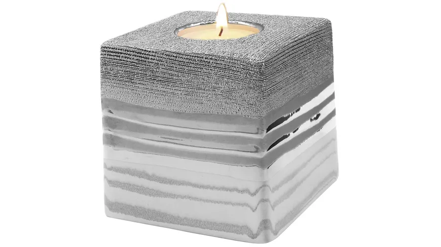 GILDE MODERN1 Teelichthalter Lavena H=10cm silberfarben, weiß