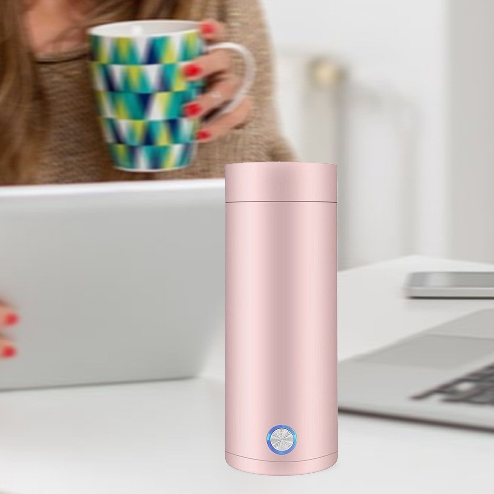 TWSOUL Wasserkessel Schnellkochkanne, kleine Teekanne, 3-in-1-Mini-Thermoskanne(Rosa)