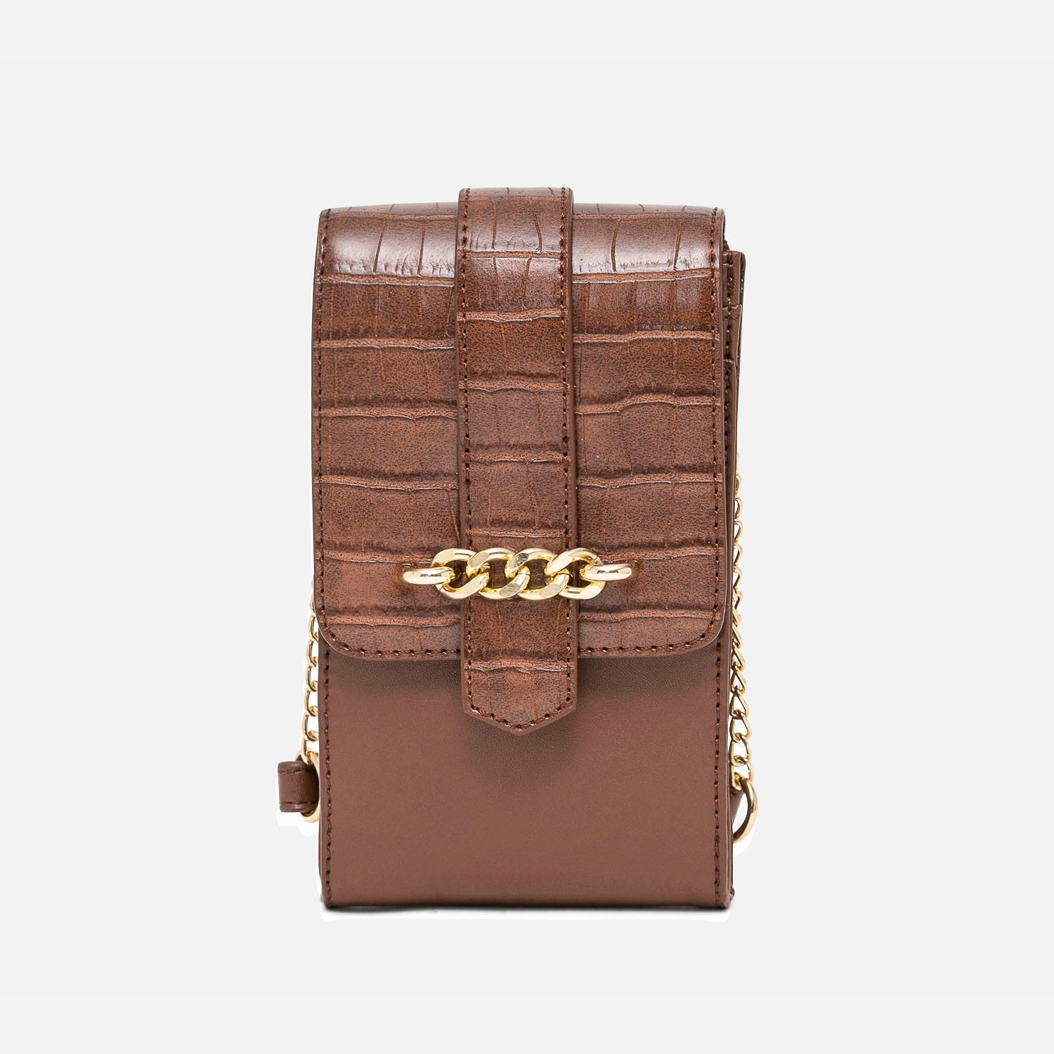 Pochette à téléphone cognac avec embossage