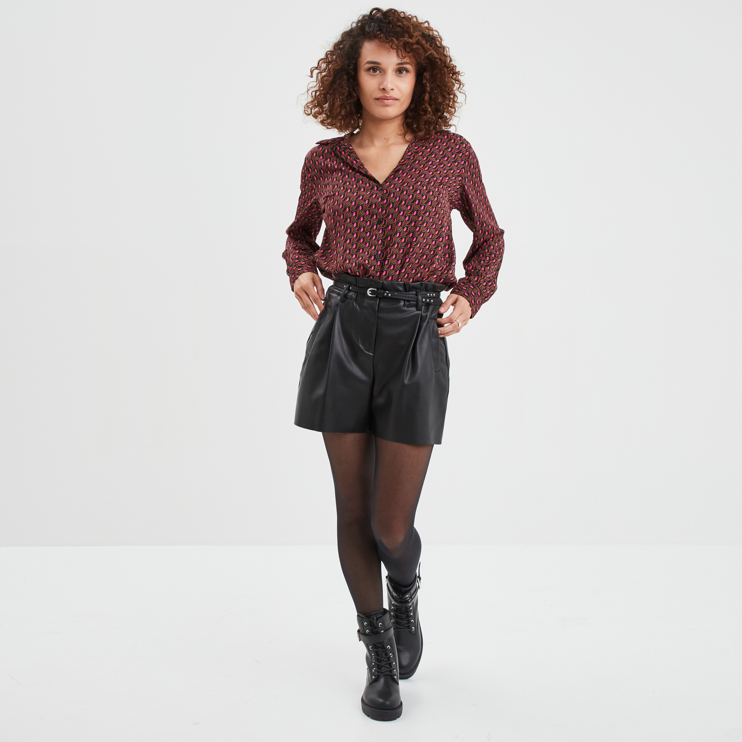 Chemise manches longues en crêpe noir femme | La Halle