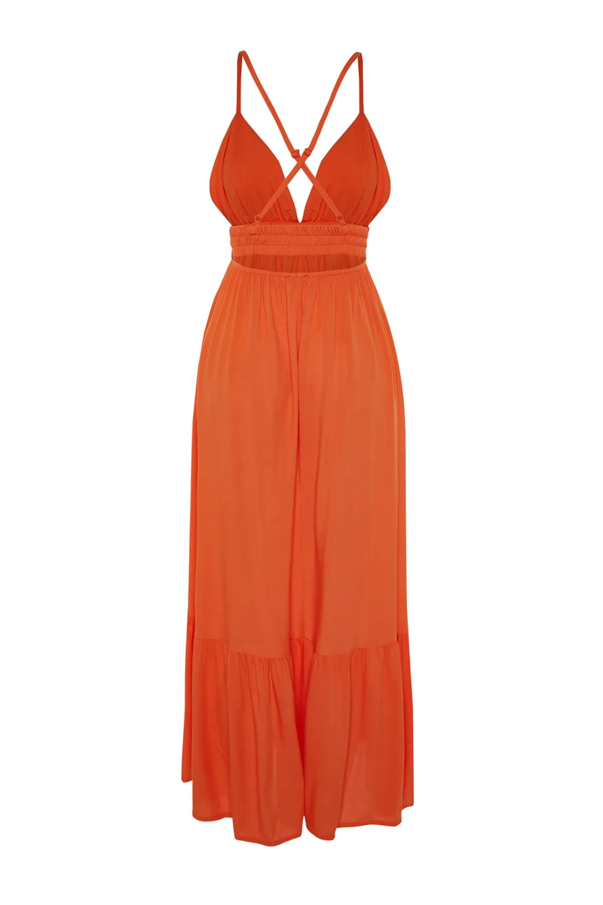 Trendyol Collection  Orangefarbenes, gewebtes, rückenfreies Maxi-Strandkleid TBESS23EL00244