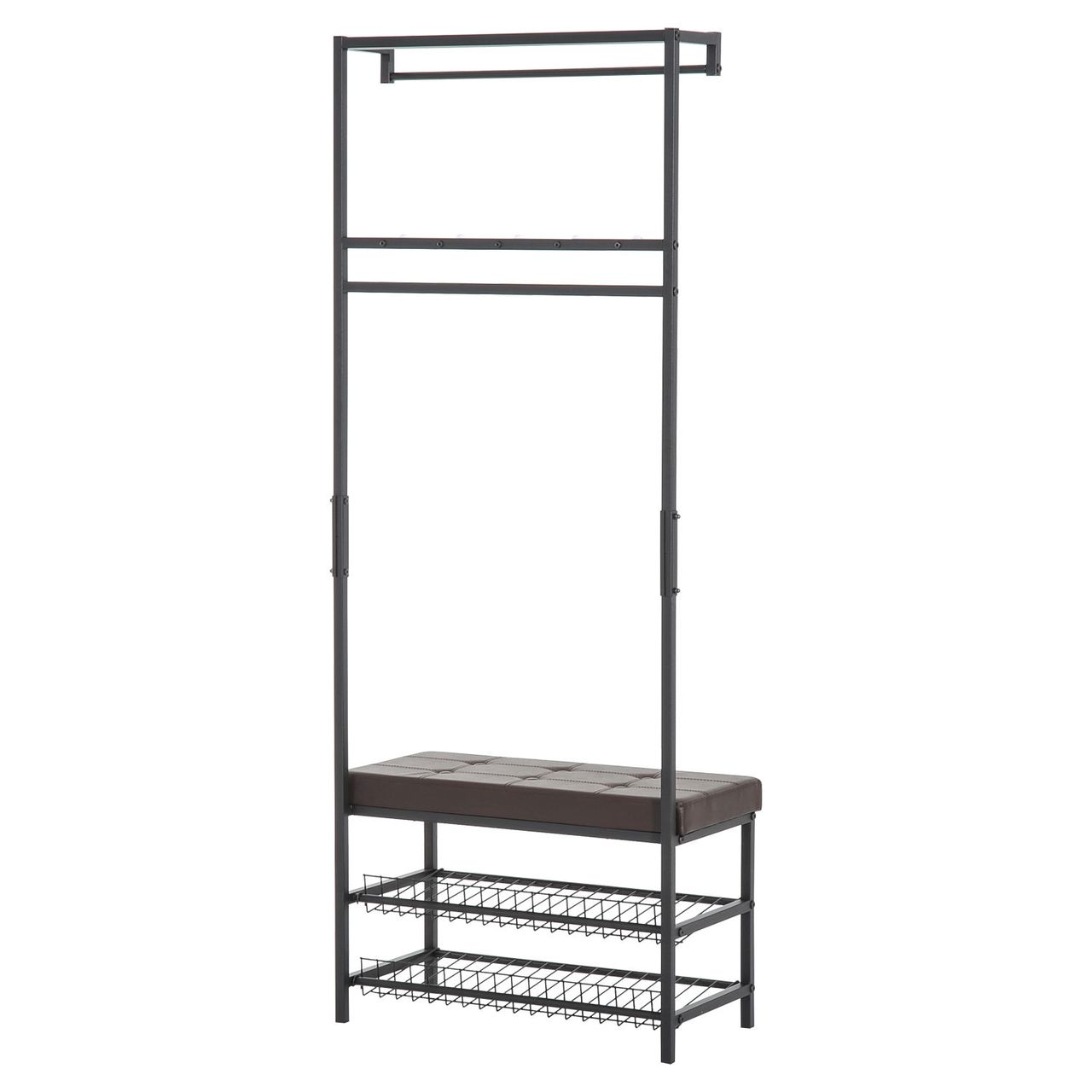 HOMCOM Garderobenständer Garderobenbank Kleiderständer Garderobe mit Sitzfläche und 2 Schuhablagen, Metall, 72,5x35x180cm