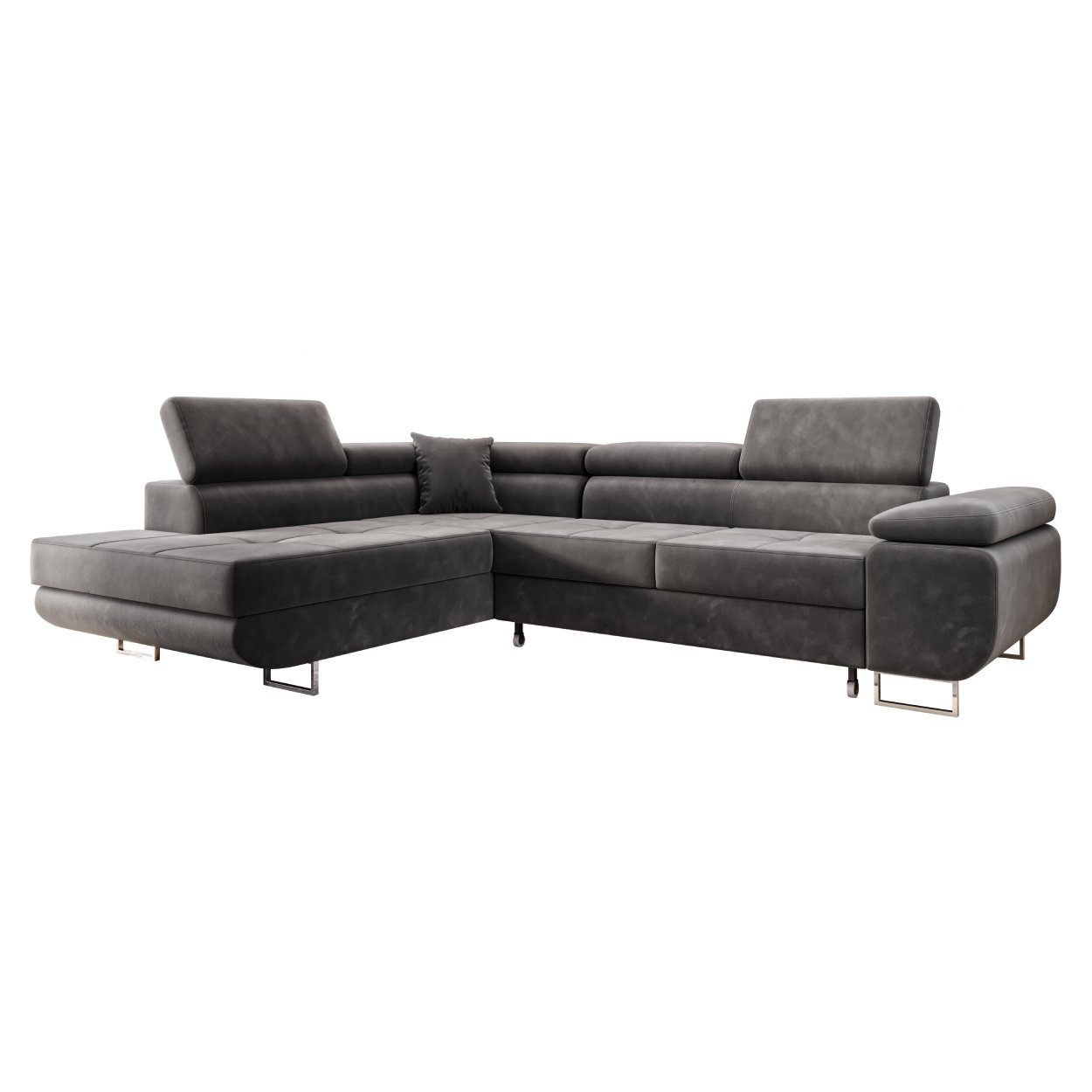 Möbel Punkt Ecksofa Monaco Samt Grau mit Bett Bettkasten Kopfteilverstellung Bett Sofa Schlafsofa Ottomane links