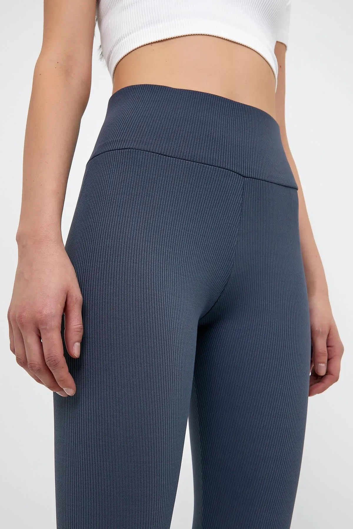 Domoda  Indigo Indigo Hohe Taille, gerippte, elastische Strickstrumpfhose mit Interlock-Taille