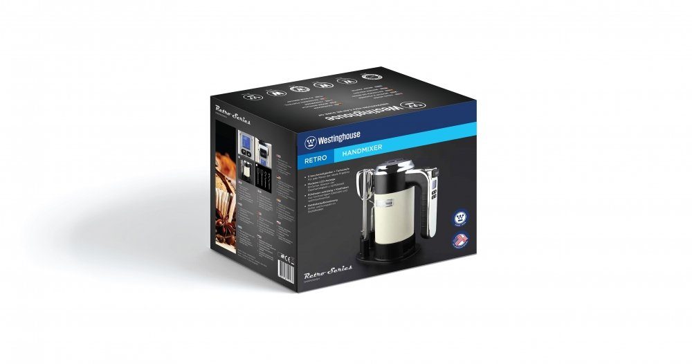 Westinghouse Handmixer WKHM250 Retro, 350 W, 6 Stufen, Spülmaschinenfeste Teile, LED-Display