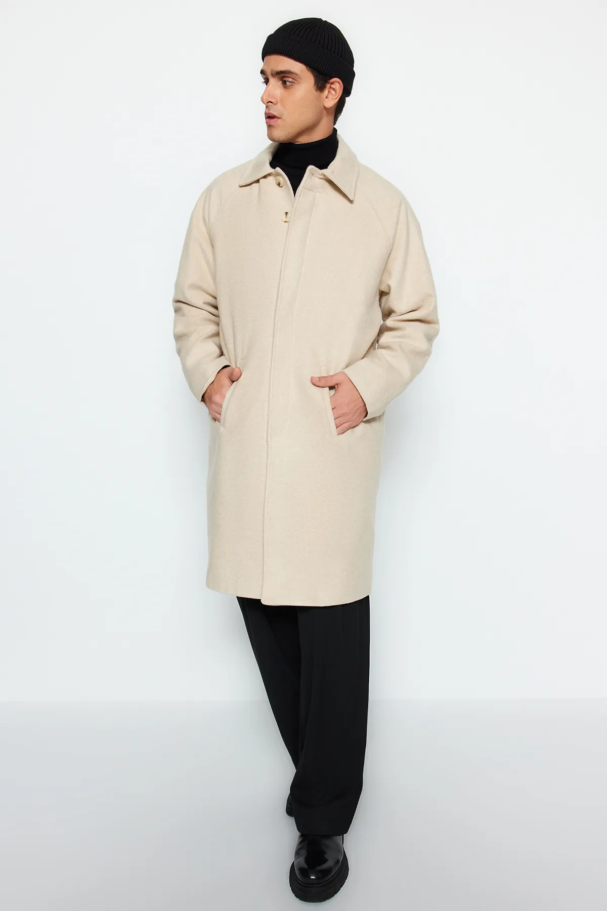 Trendyol Collection  Stone Unisex-Wintermantel mit normaler Passform aus Wollmischung mit Stempelmuster TMNAW24KB00004