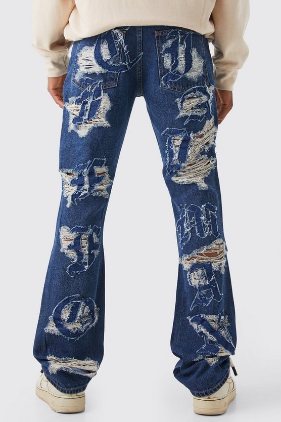 Slim-Fit Schlagjeans mit Applikation