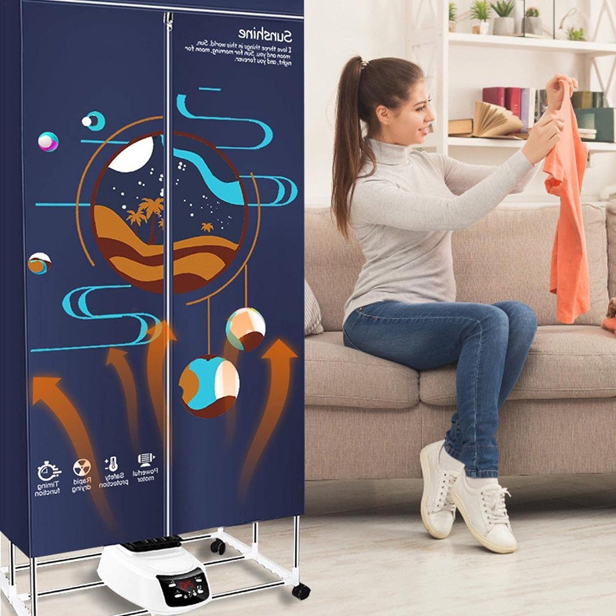 Yoyaxi Elektrischer Wäschetrockner Warmluft-Wäschetrockner für Wohnungen, Wohnmobile, Wäscherei, Leiser Betrieb, 3-Gang-Temperatureinstellung, Haushaltswäschetrockner