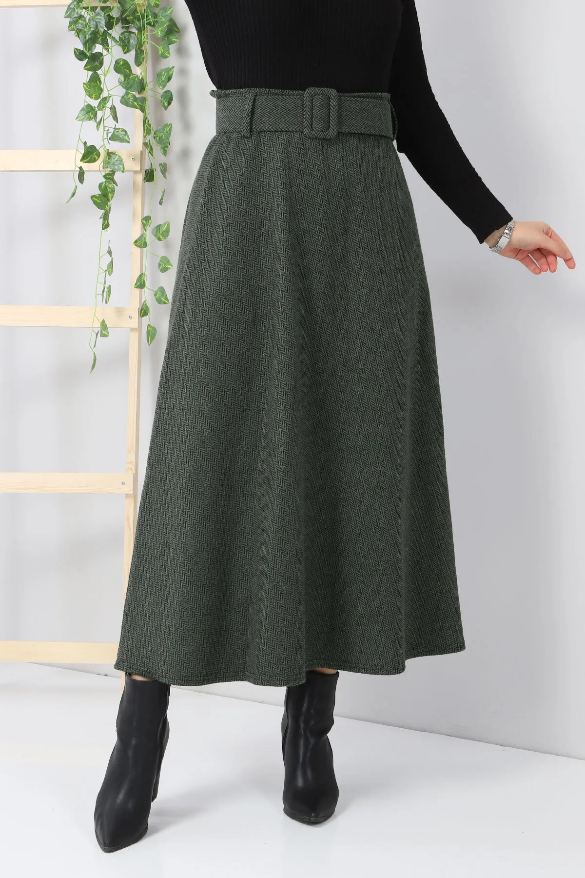 Tesettür Dünyası  Mevlana-Rock mit Fischgrätenmuster Tsd0047 Khaki
