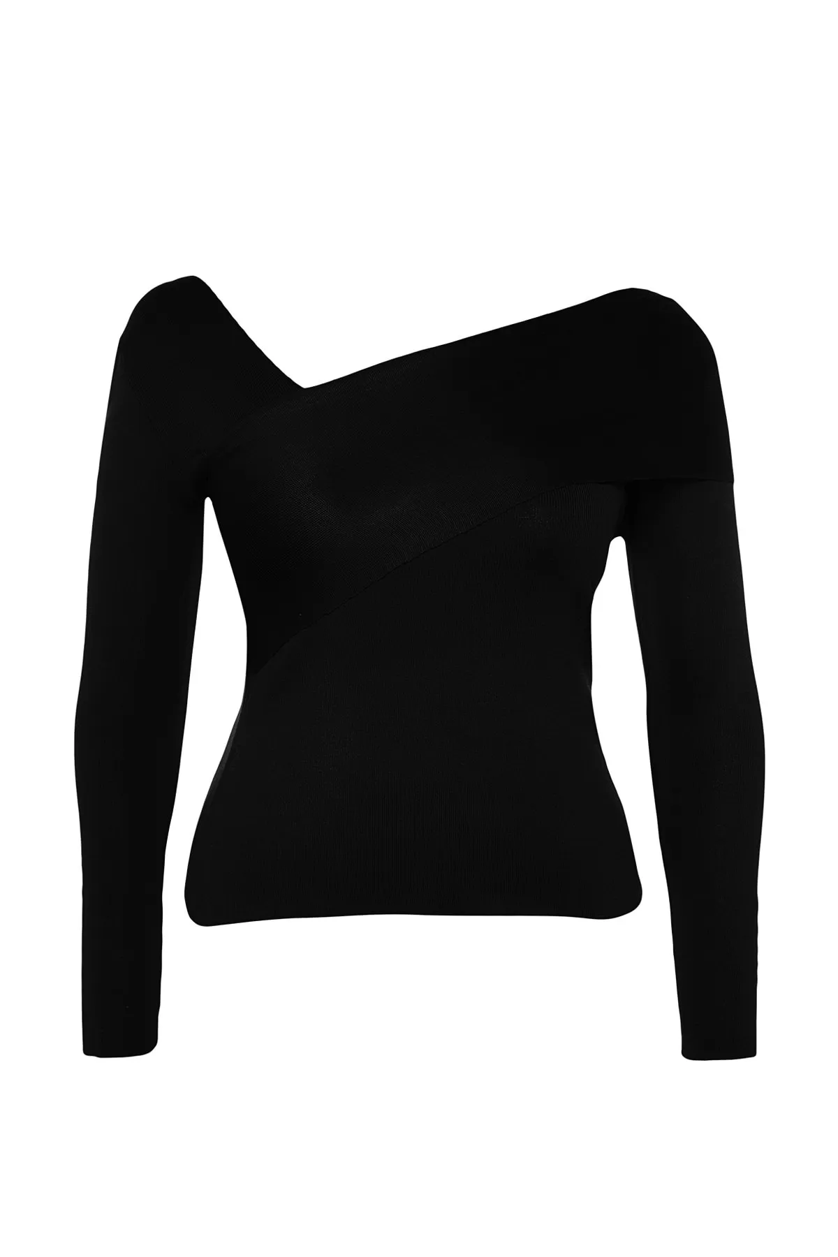 Trendyol Curve  Schwarzer Strickpullover mit asymmetrischem Kragen TBBAW24AN00018