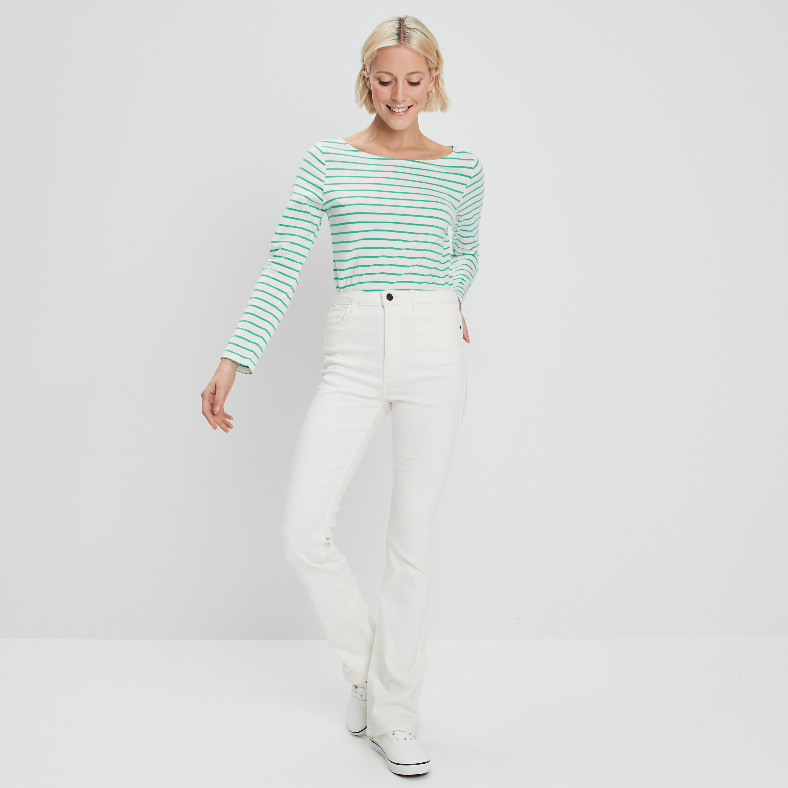 Pantalon flare taille haute ivoire femme | La Halle