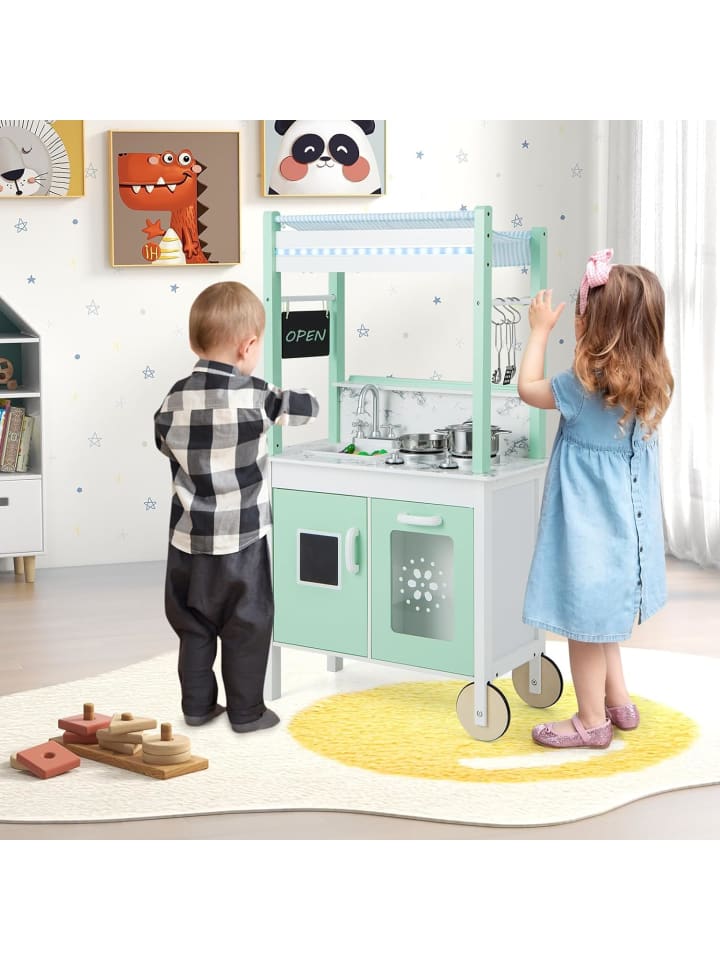 COSTWAY Spielküche mit 17 Zubehör in Grün günstig kaufen 120 cm