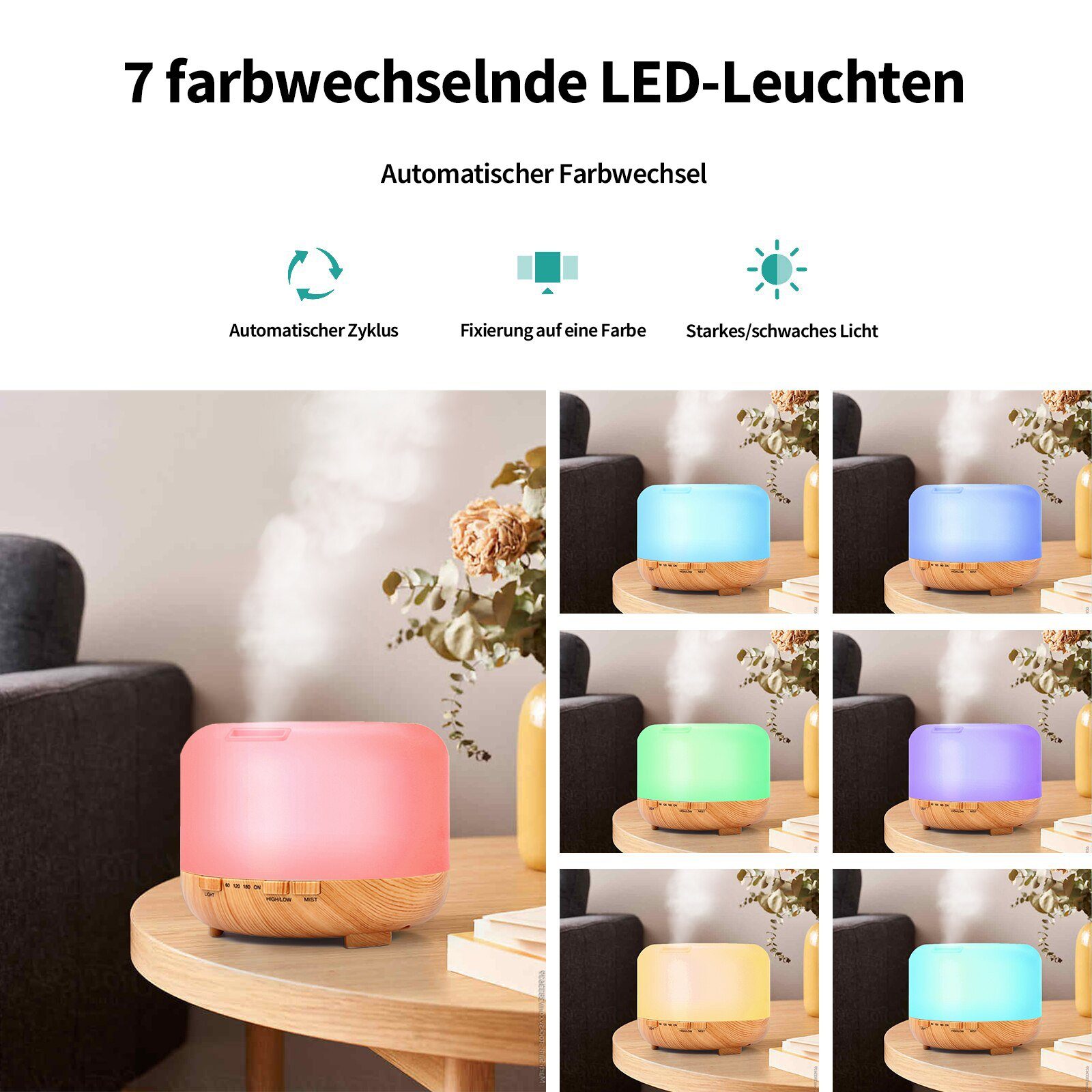 Bothergu Luftbefeuchter, 500ml Aroma Diffuser mit 7 wechselnden Farben