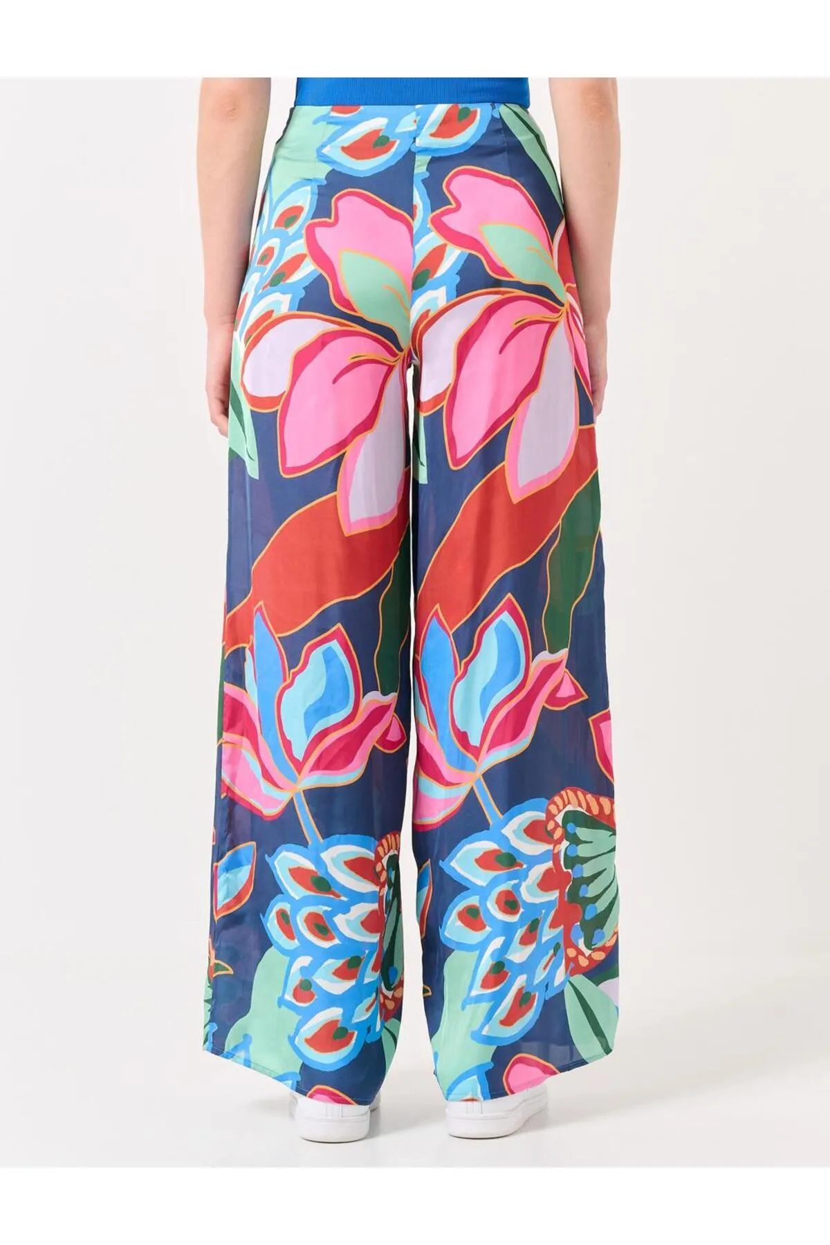 Jimmy Key  Gemischte Hose aus geblümtem Satin mit hoher Taille und weitem Bein