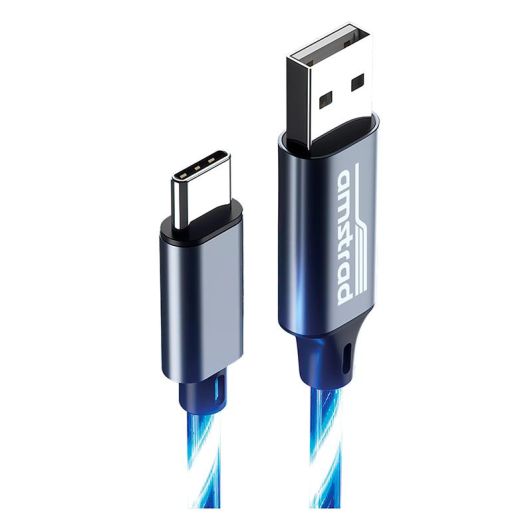 Cablu AMSTRAD USB-C LED Albastru 3m