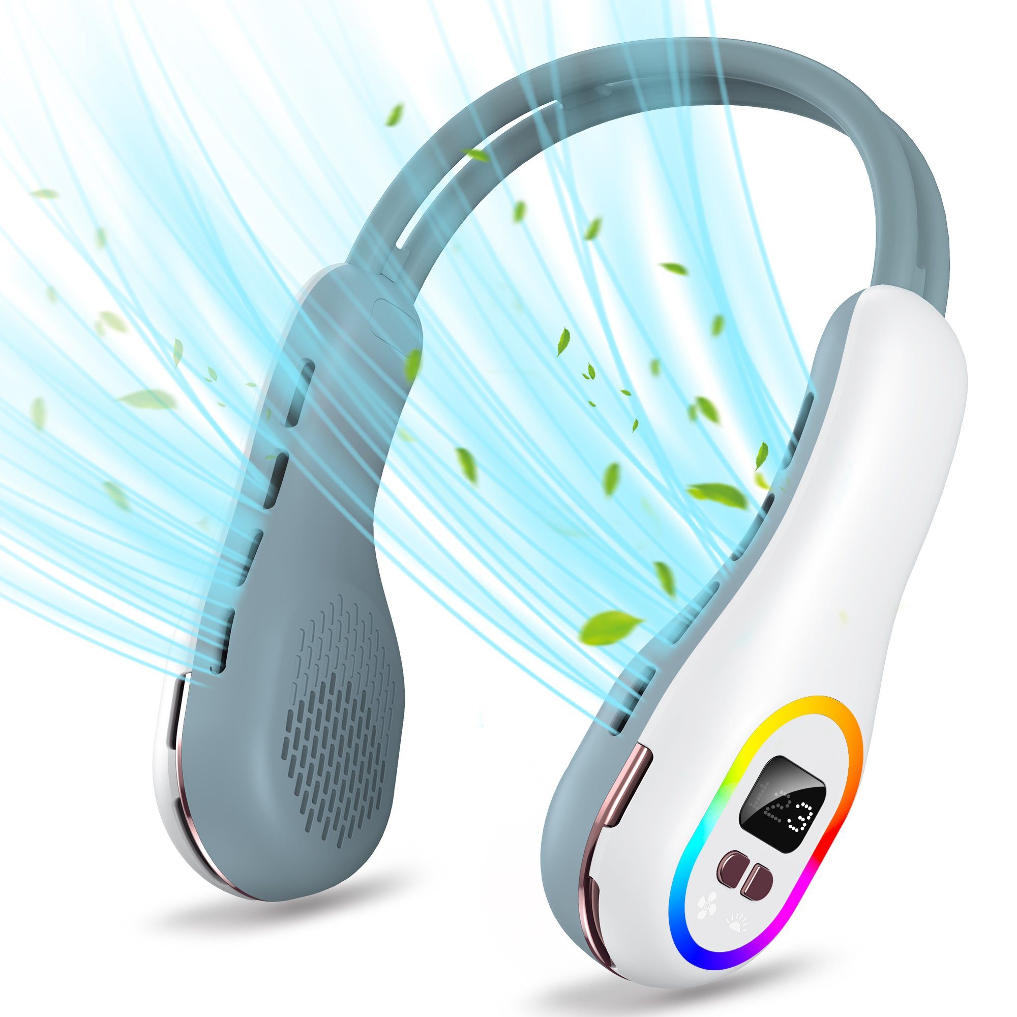 KUGI Mini USB-Ventilator Halsventilator flügelloser Pylon Typ-C wiederaufladbar 4800mAh, tragbares farbiges Licht, wickelt keine Haare Kühlung Gegenmaßnahmen