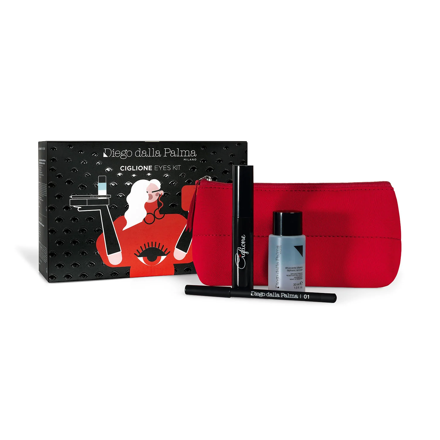Kit Yeux Ciglione Mascara - Coffret de maquillage, mascara, crayon pour les yeux, démaquillant pour les yeux