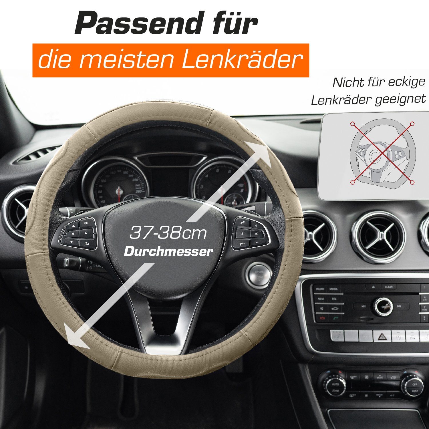Upgrade4cars Lenkradbezug Kunstleder, Ø 37,00 - 39,00 cm, Stilvolles Design mit Perforierten Details für mehr Grip