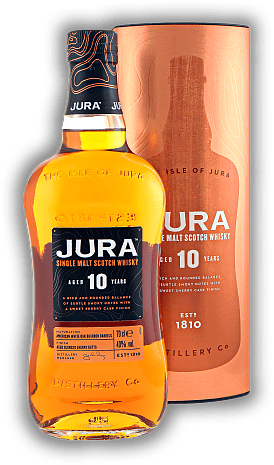 Jura 10 Years Jura 10 Years Ein Whisky mit reichen Körper und bestens abgerundet. Gefinished im Sherry-Cask. Alter 10 J. - 0,7	 Liter - Vol 40%