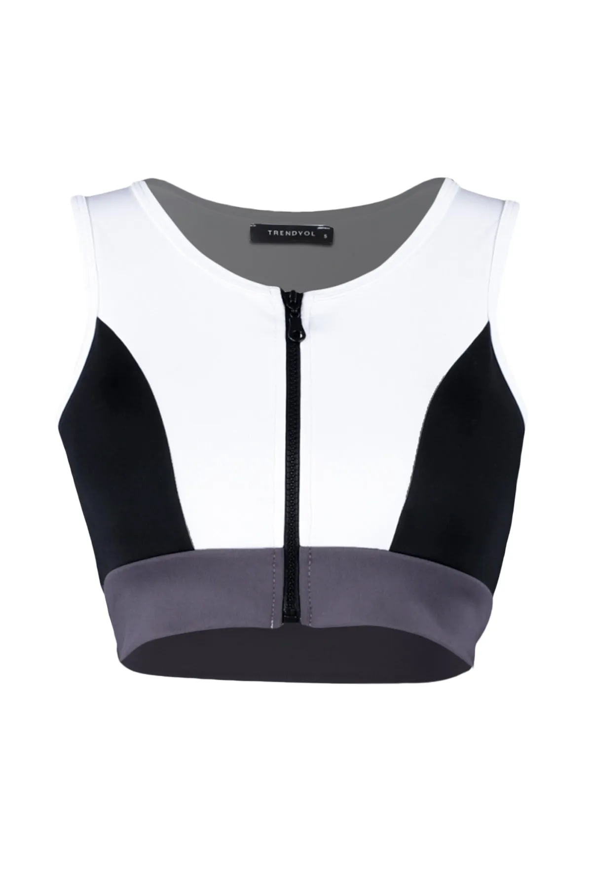 Trendyol Collection  Weißer, farbblockierter, unterstützter/formender gestrickter Sport-BH mit Reißverschluss TWOAW21SS0005