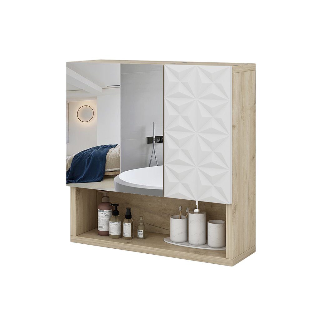 Vicco Badezimmerspiegelschrank Badmöbel EDGE Eiche/Weiß