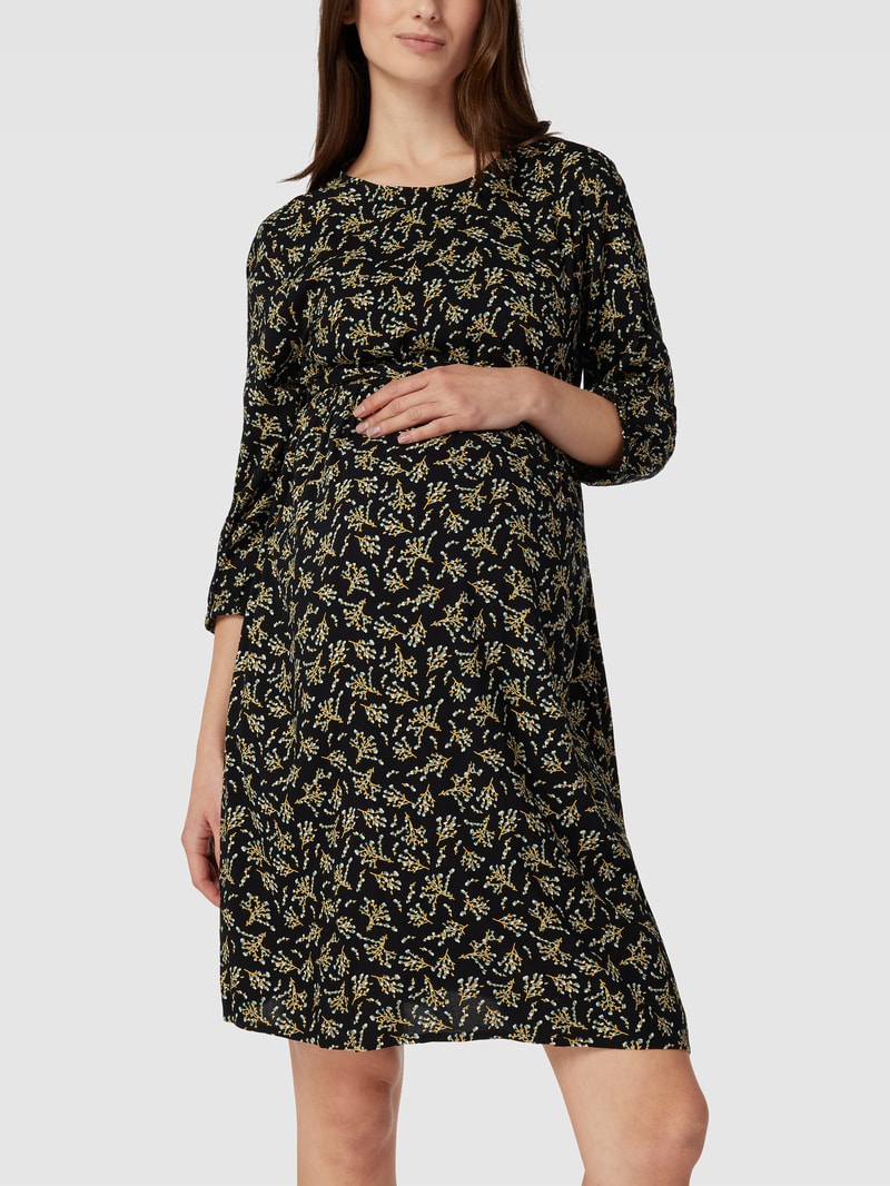Knielanges Umstandskleid mit Allover-Muster Modell 'ANNE' in schwarz