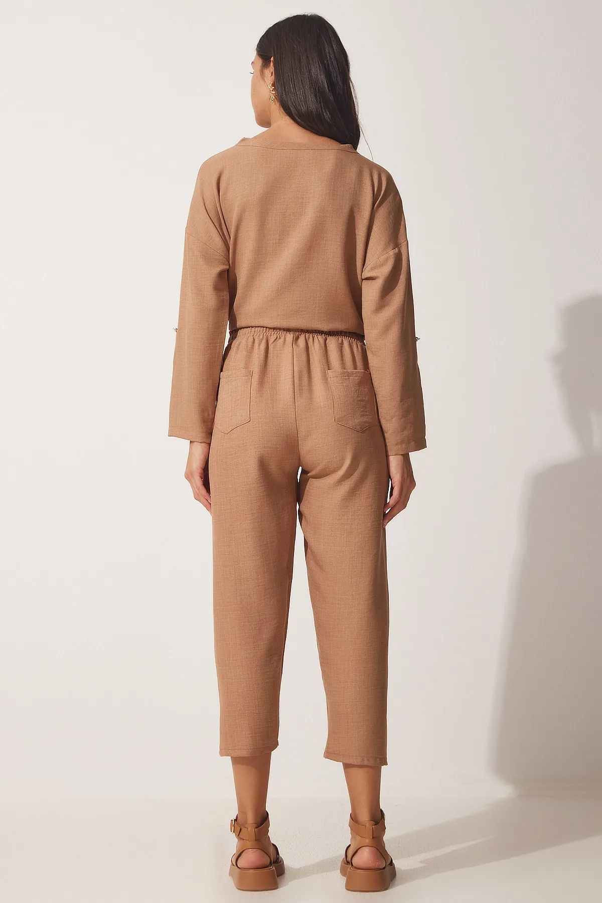 Happiness İstanbul  Damen Biscuit Fließende Ayrobin Bluse Baggy Hose Anzug DP00183