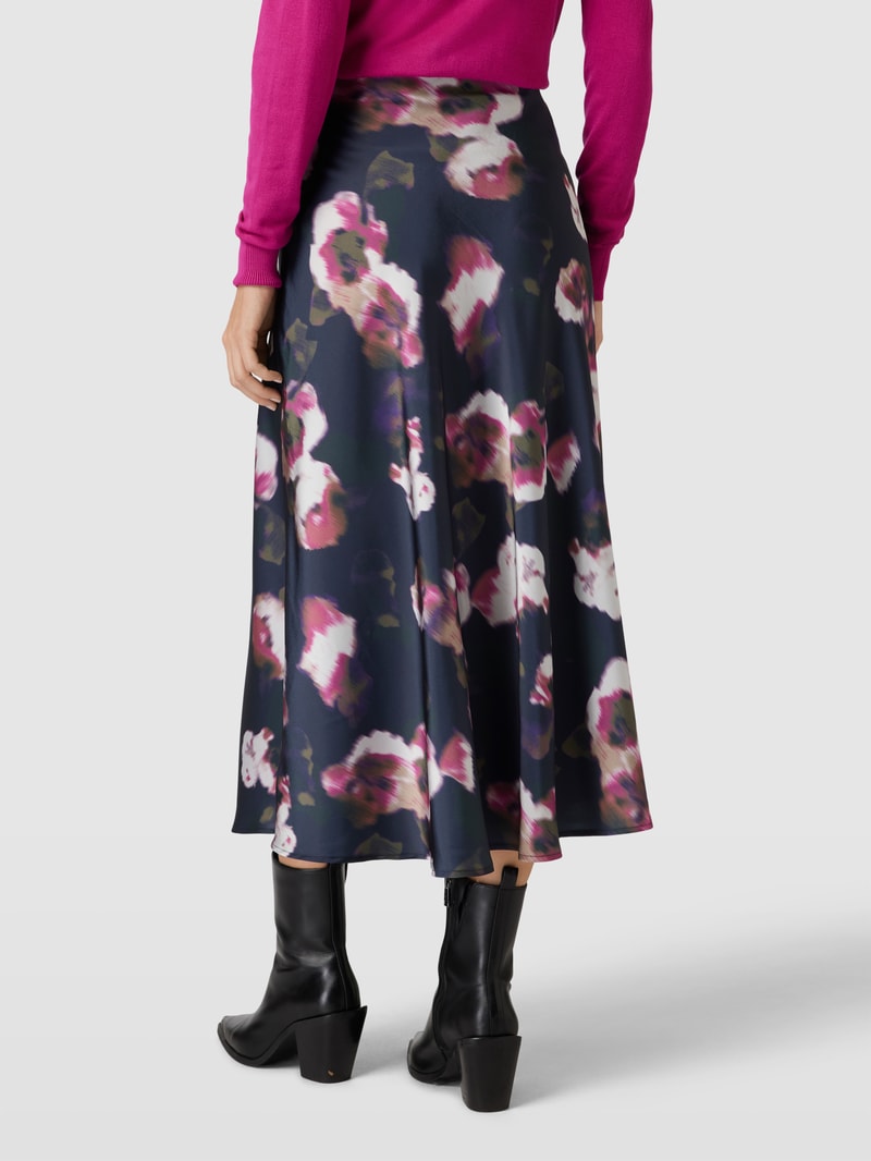 Knielanger Rock mit floralem Muster in marineblau