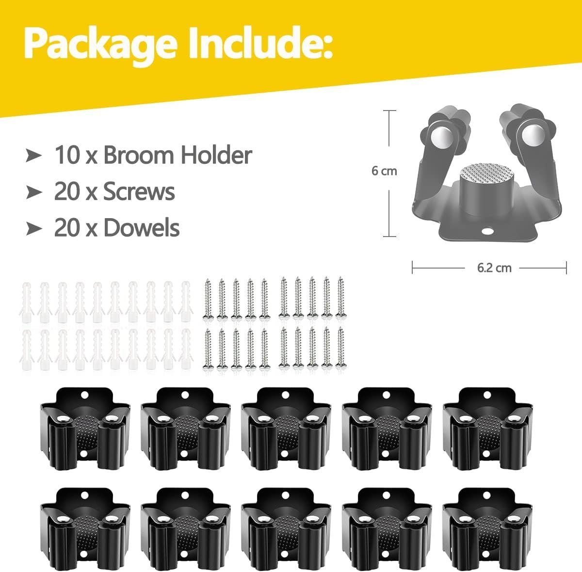 Runxizhou Wandhaken 10 Stück Gerätehalter Set, Besenhalterung Wand Gartengerätehalter