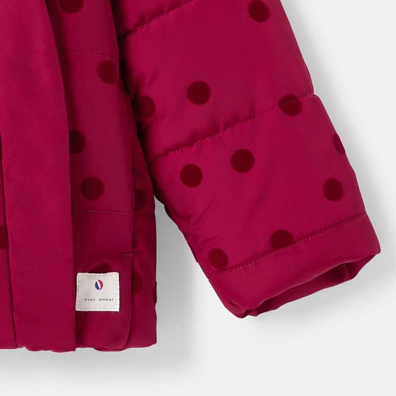Doudoune à capuche imprimé pois rouge bébé fille Absorba
