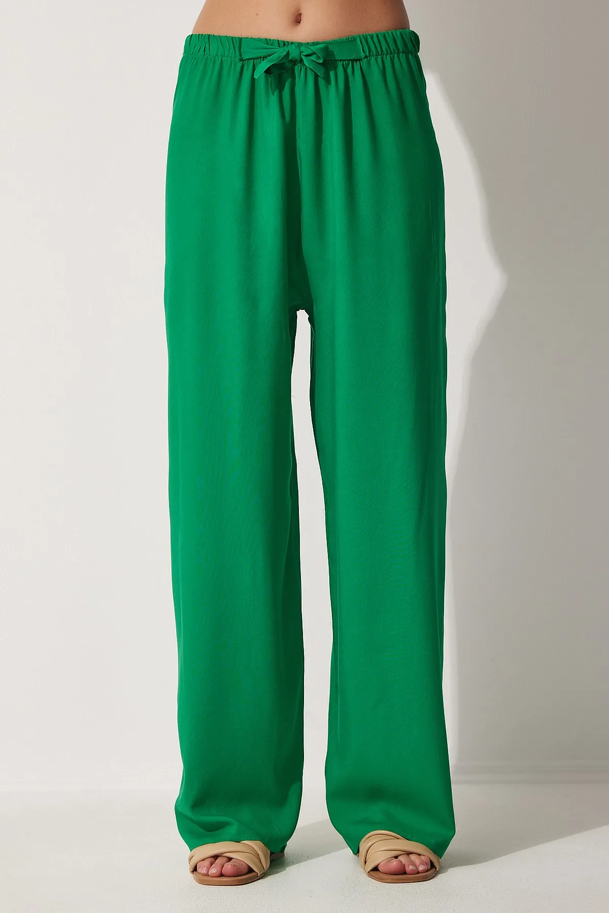 Happiness İstanbul  Grüne Palazzo-Viskosehose für Damen BH00322