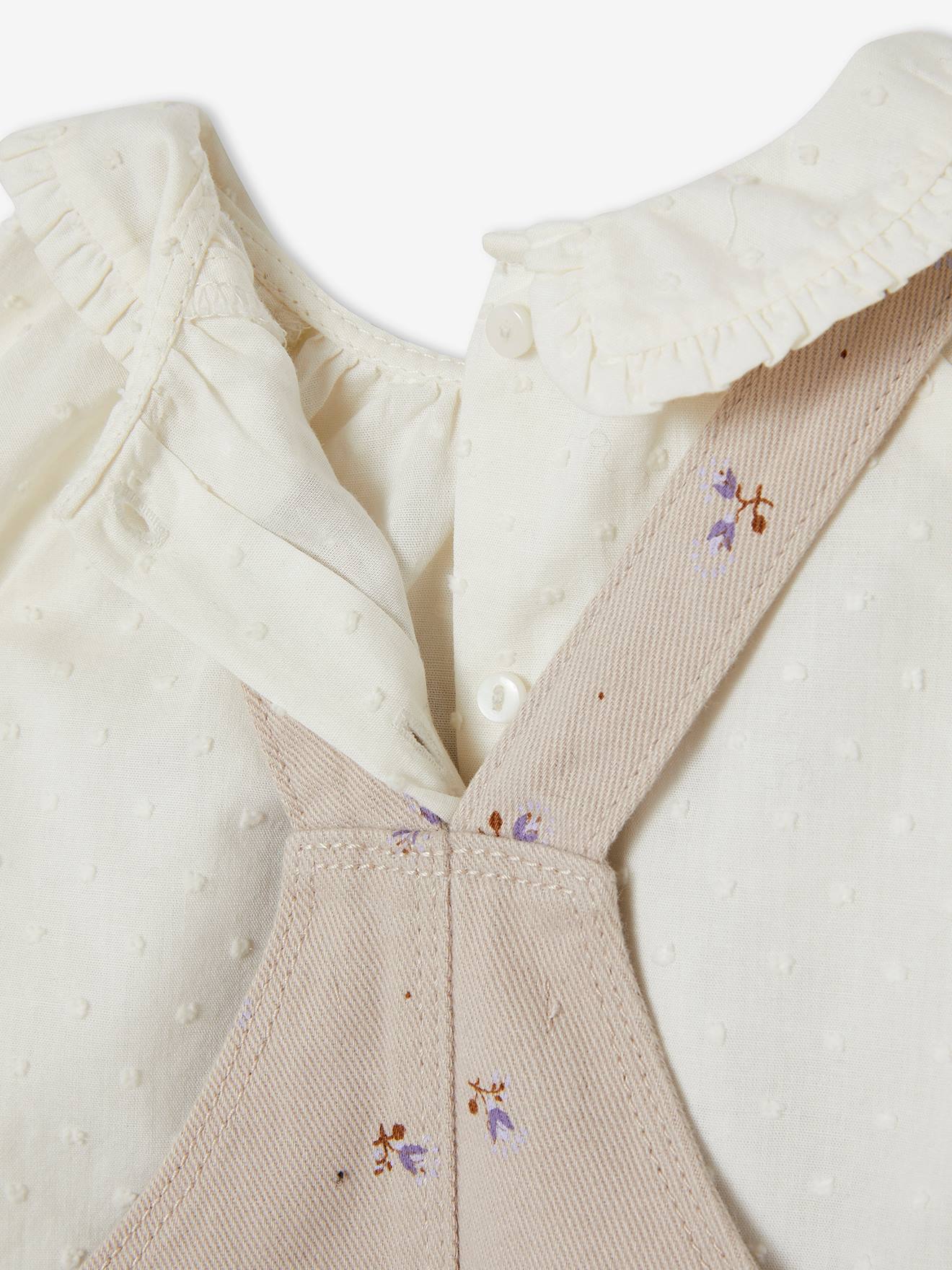 Ensemble combinaison et blouse bébé taupe clair imprimé