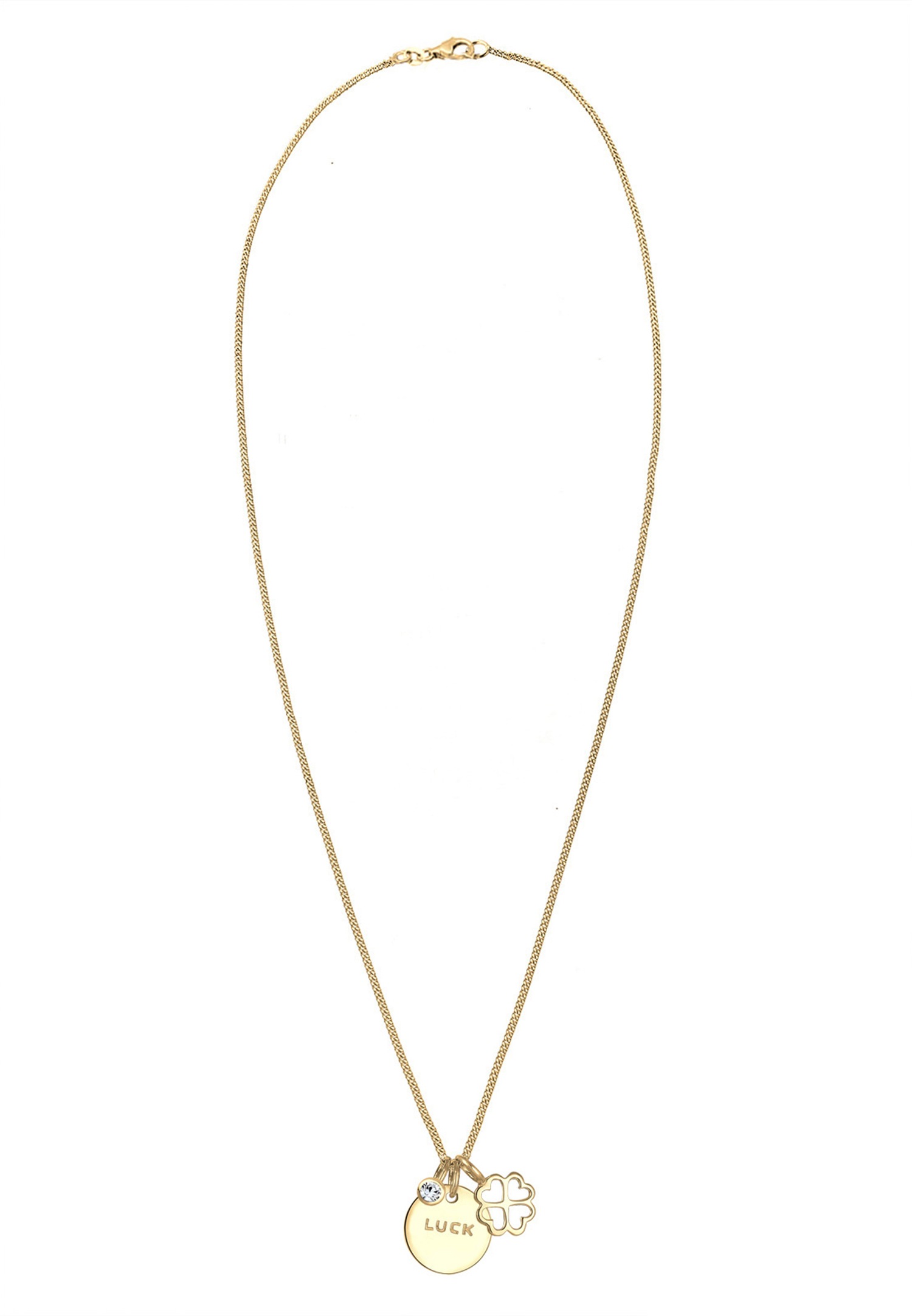 Elli Women's lucky clover pendant with crystals in 925 sterling silver and gold plated