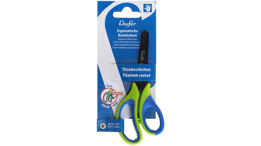 Läufer Bastelschere 13cm rund mit weichem Komfortgriff  blau/grün grün/blau