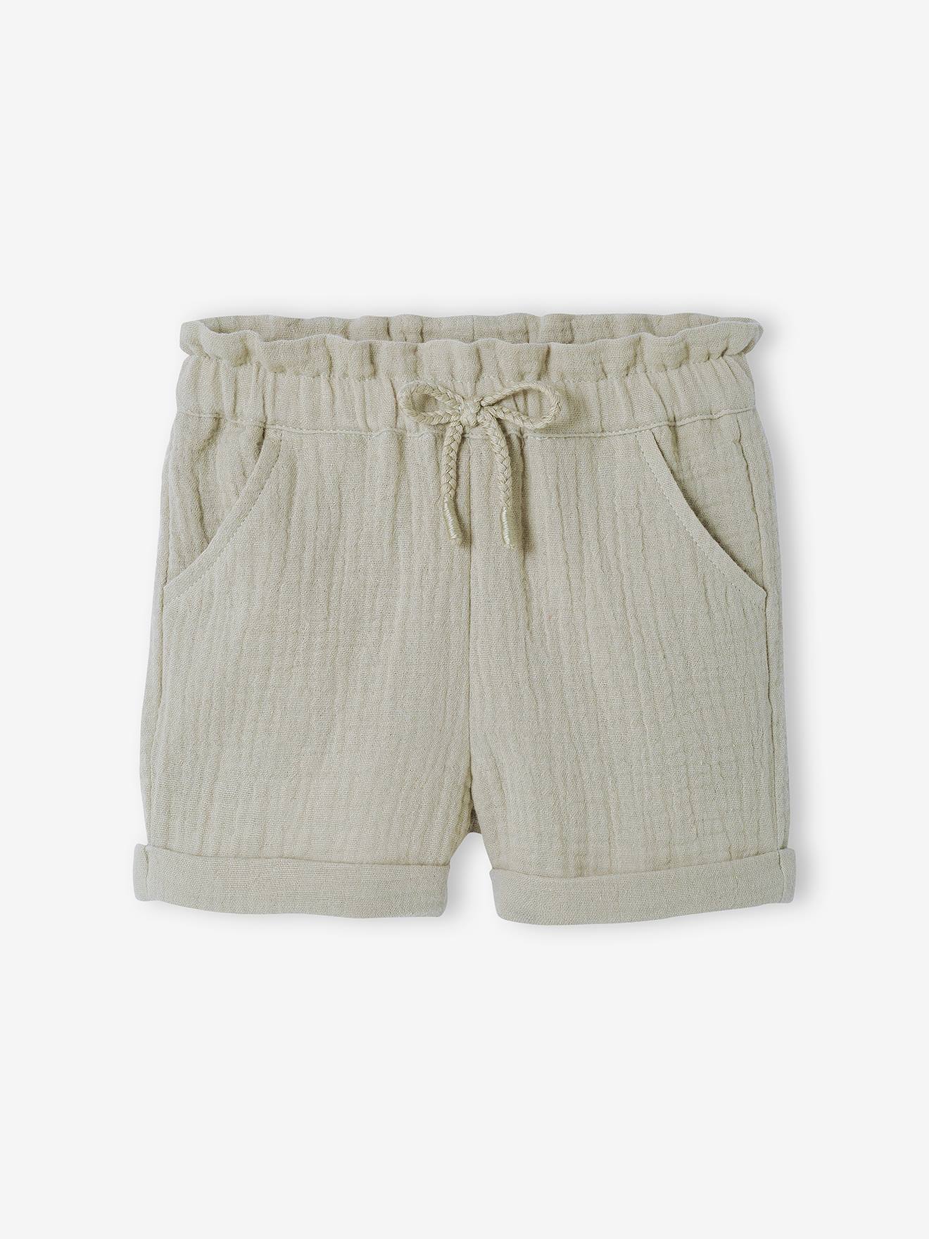 Short taille élastiquée bébé en gaze de coton abricot