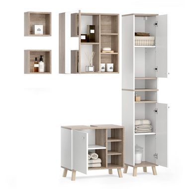 Vicco Badmöbel-Set Badezimmerset SENYO Sonoma / Weiß Set 6, (5er-Set, 5-St., 5-er Set)