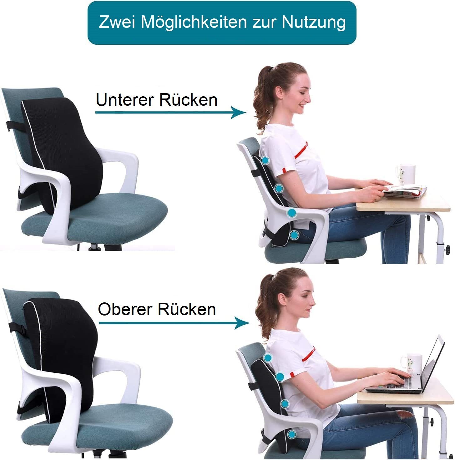JUNG Rückenkissen VIVALOVE Rückenkissen Sofa Bett Auto, Stützkissen Lendenwirbelkissen, für Bürostuhl, Autositz, Rollstuhl, Rückenschmerzen Kissen, Lendenkissen, Rücken Unterstützung, Stützkissen, für untere & obere Rücken Lendenwirbelkissen Stuhlkis