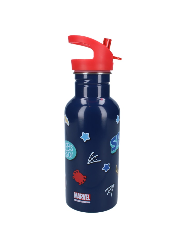 Spiderman Kinder Trinkflasche 500 ml mit Strohhalm und Twist-off-Verschluss in Blau günstig kaufen 22 cm