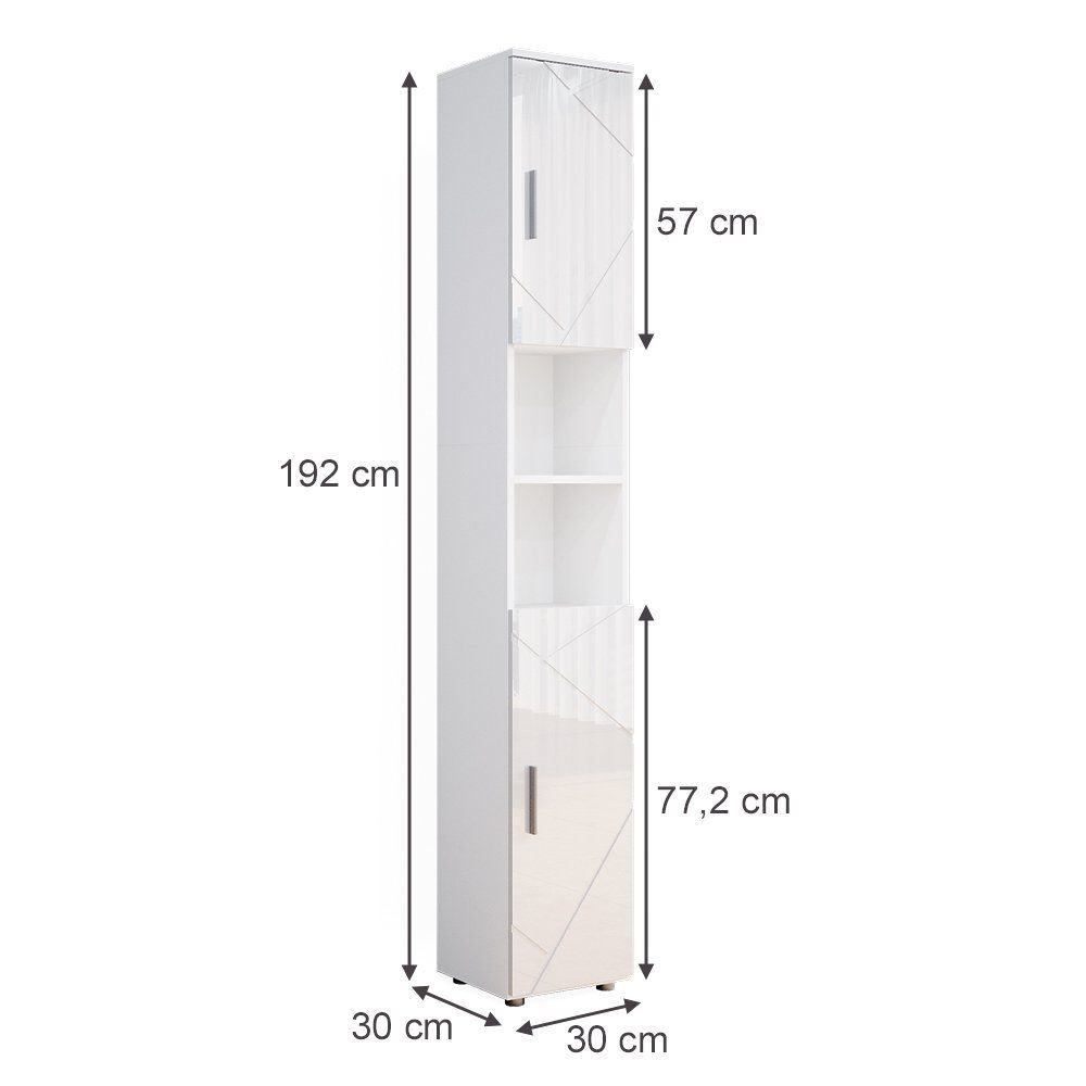 Vicco Hochschrank Badschrank Badezimmerschrank IRMA Weiß Hochglanz