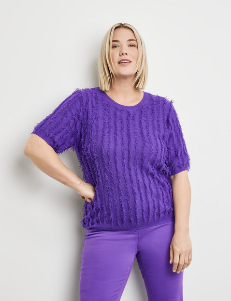 Kurzarmpullover mit Fransen-Details