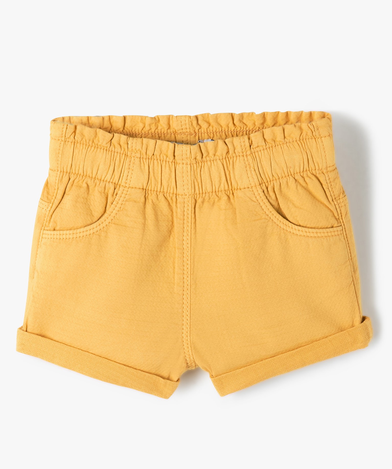 Short bébé fille en toile à taille élastiquée jaune | GEMO