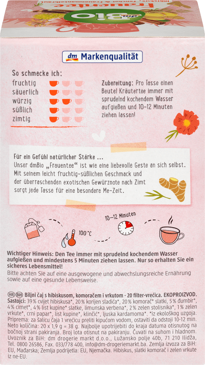 Kräutertee \Frauentee\ mit Hibiskus, Ingwer, Fenchel und Zimt (20 x 1,9g), 20 St