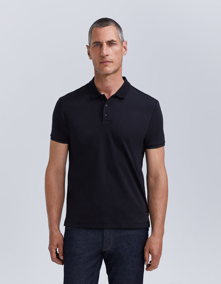 Polo noir DRY FAST élastique rayé aux manches Homme