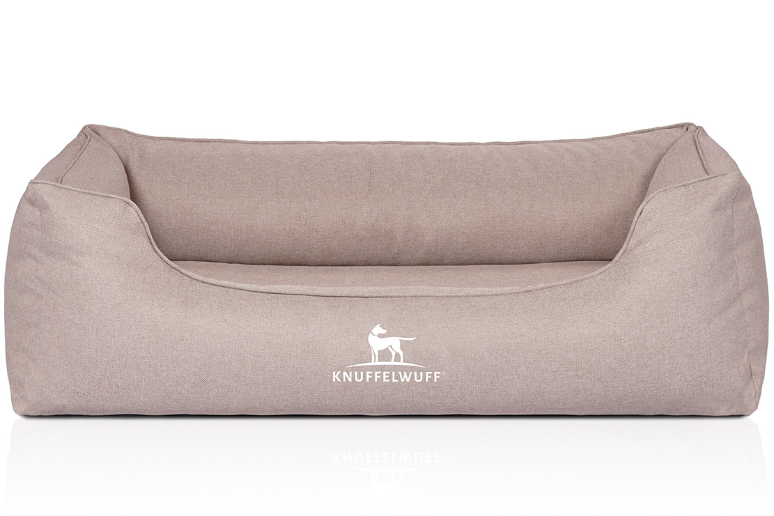 Knuffelwuff Hundebetten Knuffelwuff Orthopädisches Hundebett Luisa aus Velours mit feinem Handwebcharakter Sunshine Edition beige M-L