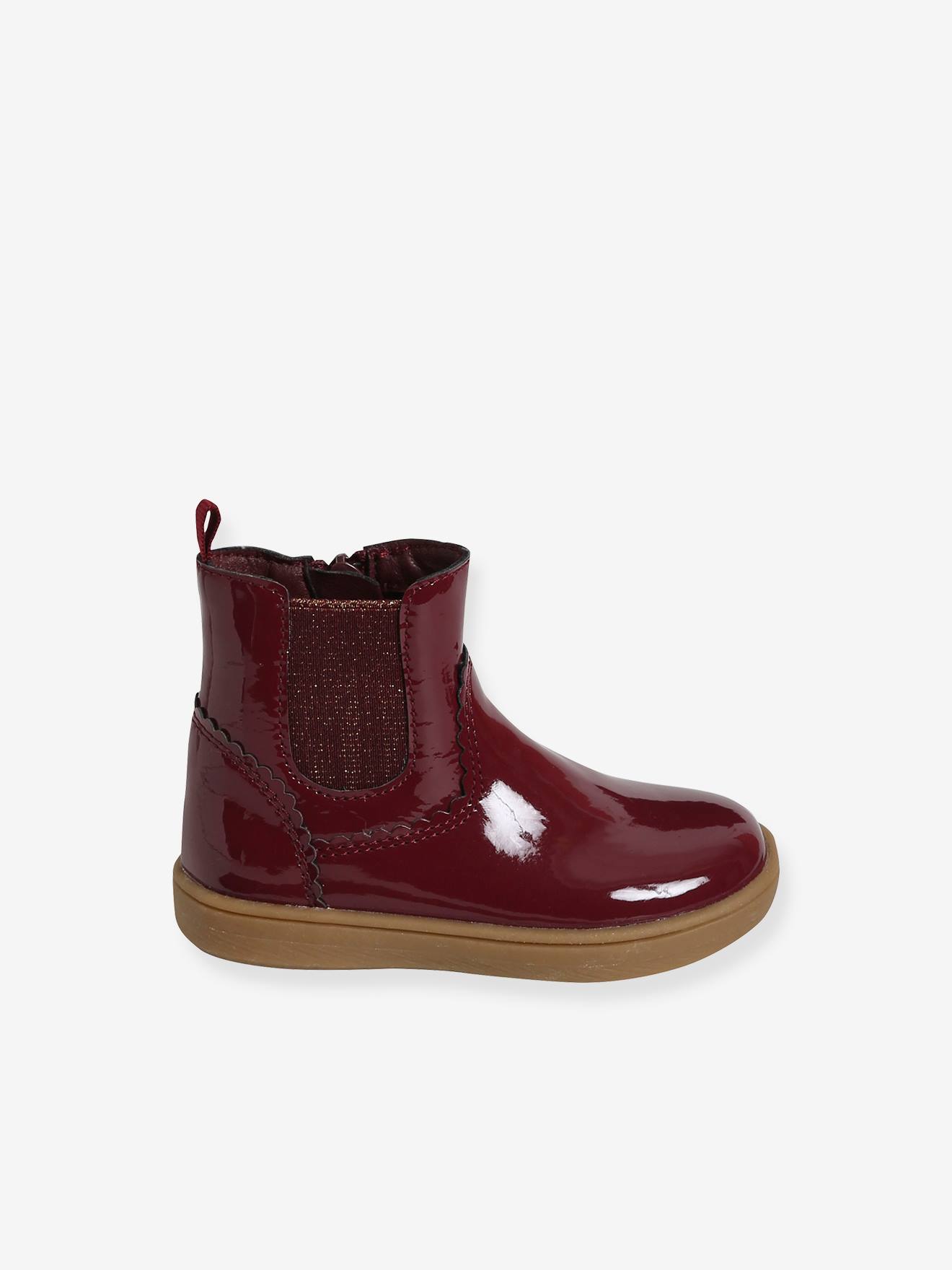Boots vernis bébé fille zippés et élastiqués bordeaux